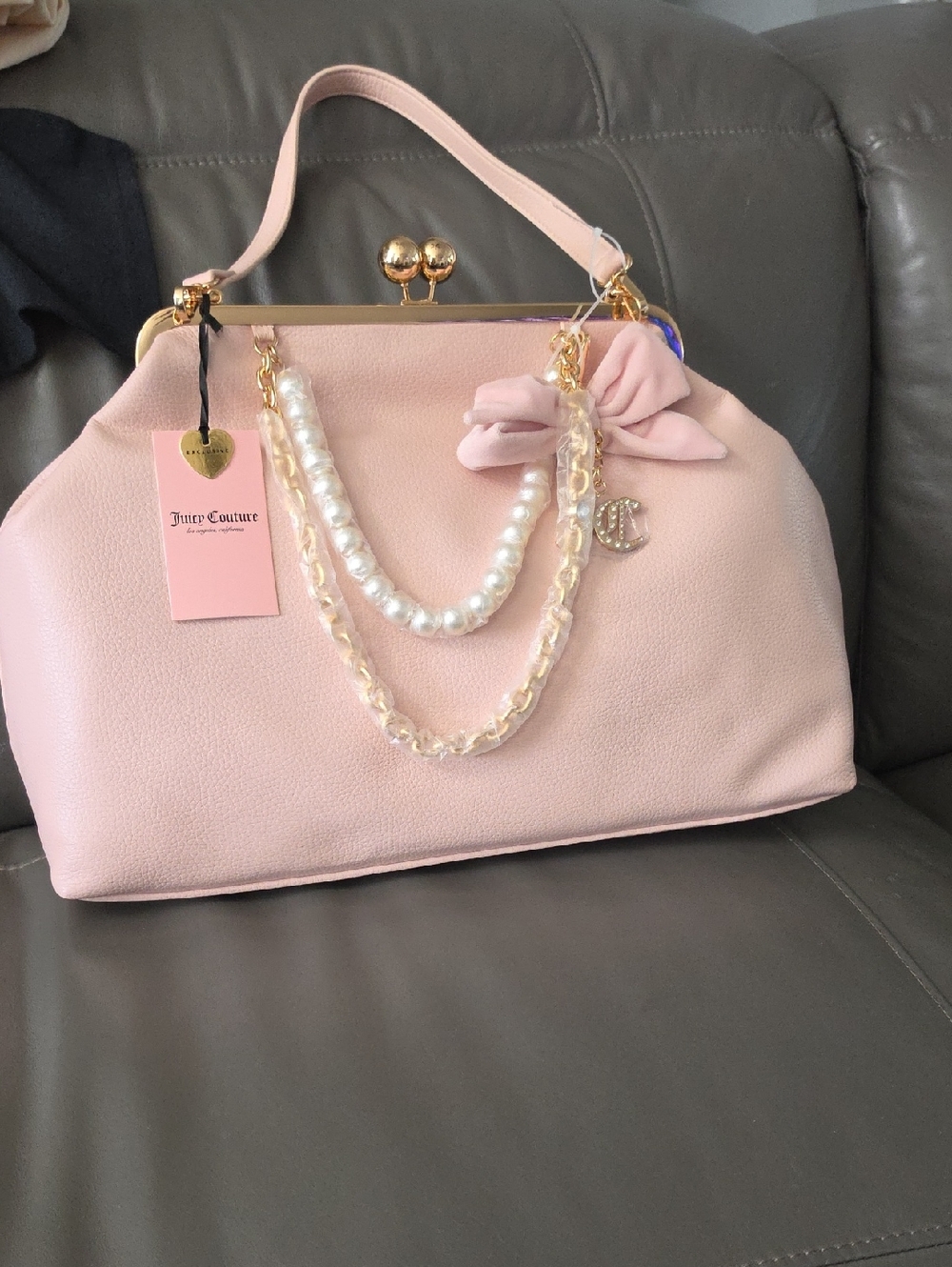 Juicy Couture Blush Pink Pearl-Chain Top-Handle Satchel